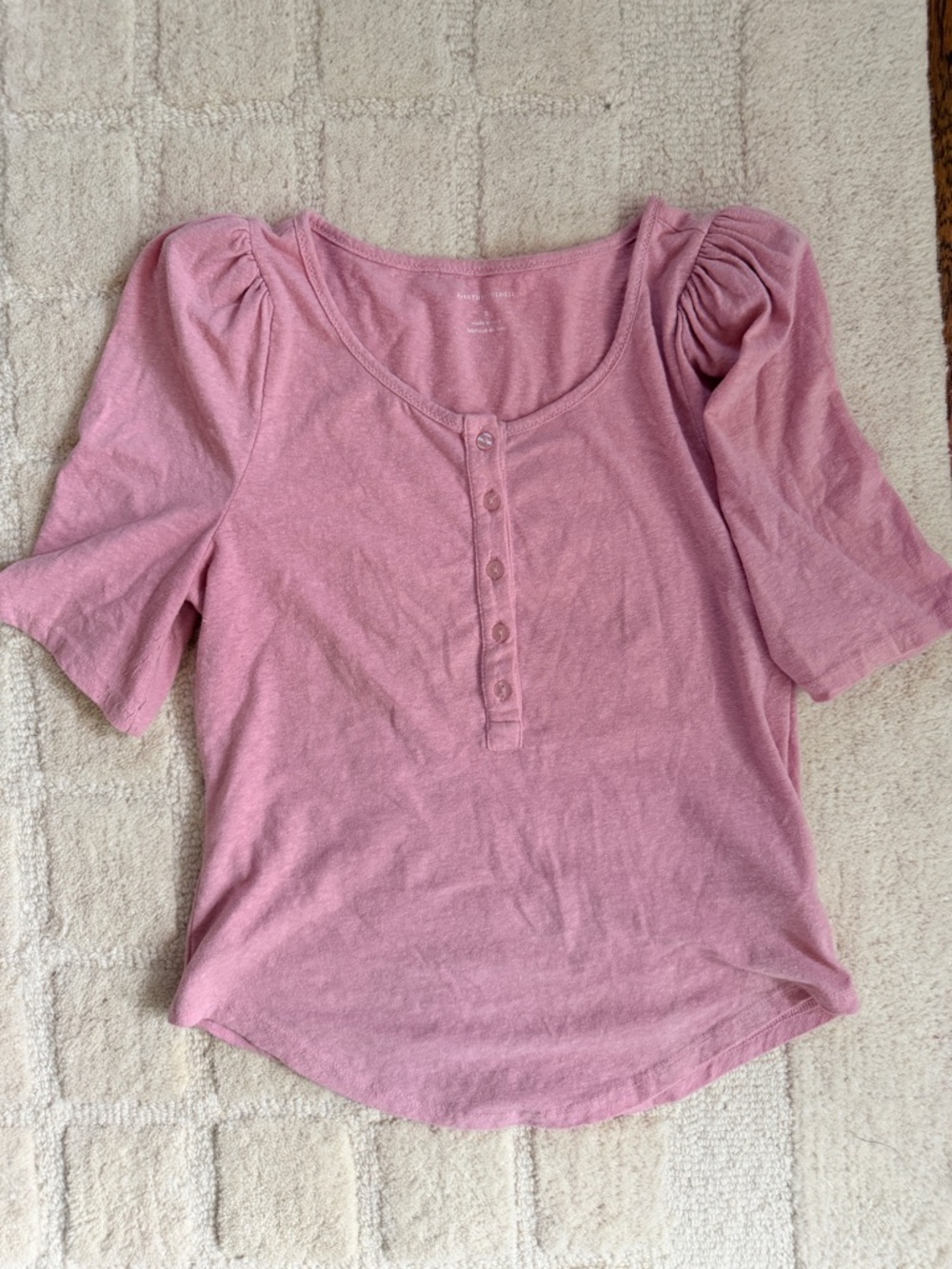 Anthropologie Dusty Pink Button-Front Puff Sleeve Top